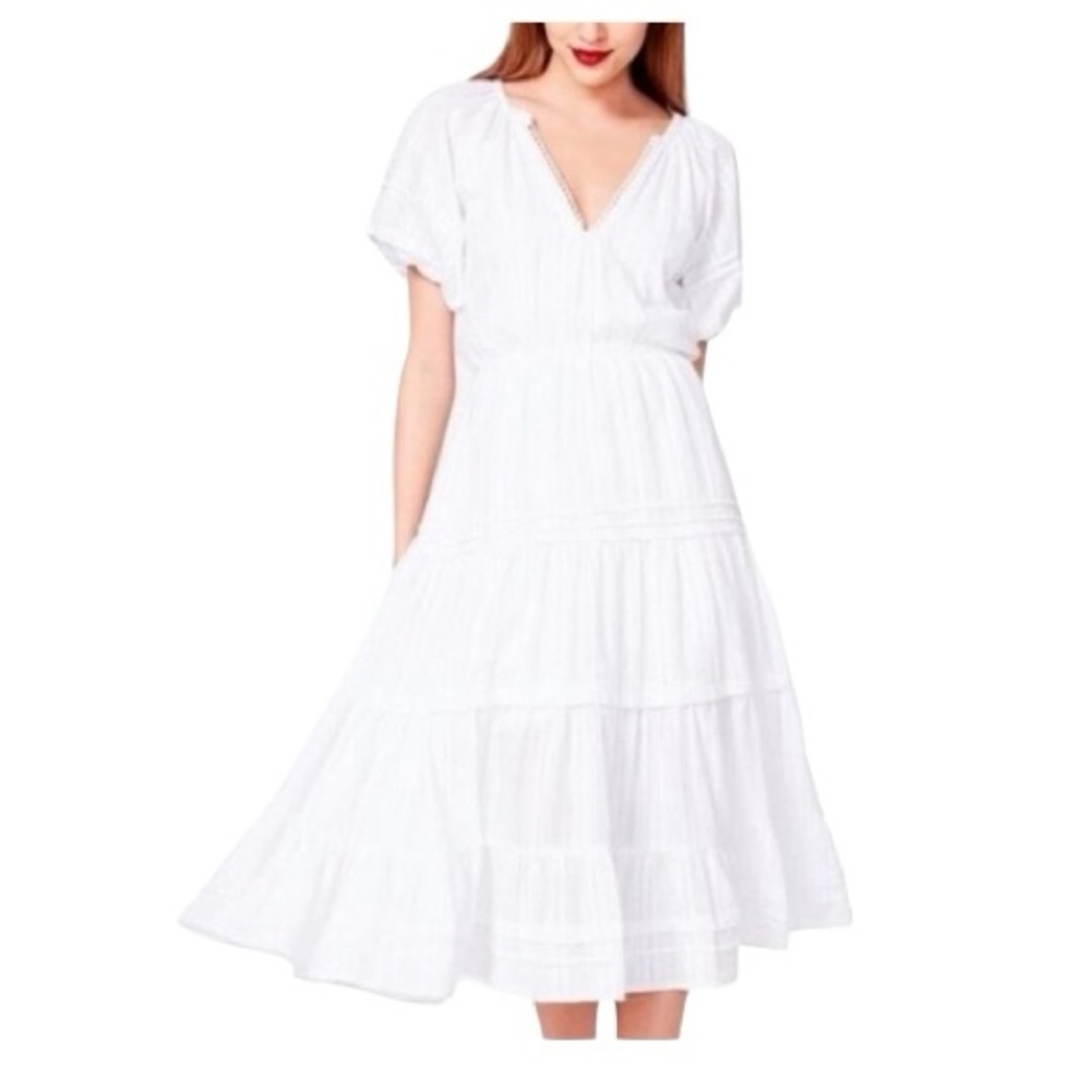 Betsey Johnson Speckled White Cotton Tiered Ruffle Maxi Summer Dress